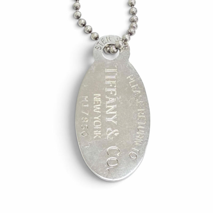Great TIFFANY&Co. Necklace Oval tag Long ball chain Silver 925 Women
