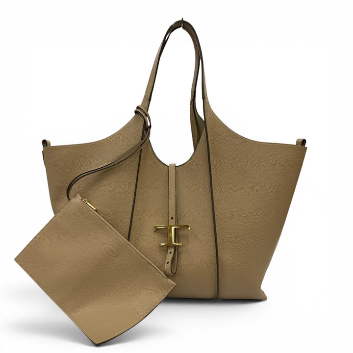 Very Good TOD’S T Timeless Small Tote Bag With porch beige leather Women