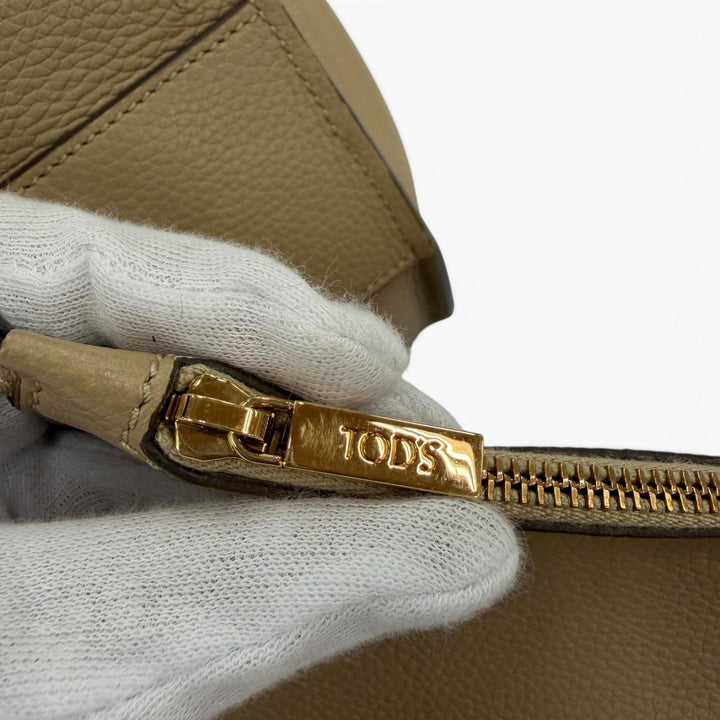 Very Good TOD’S T Timeless Small Tote Bag With porch beige leather Women