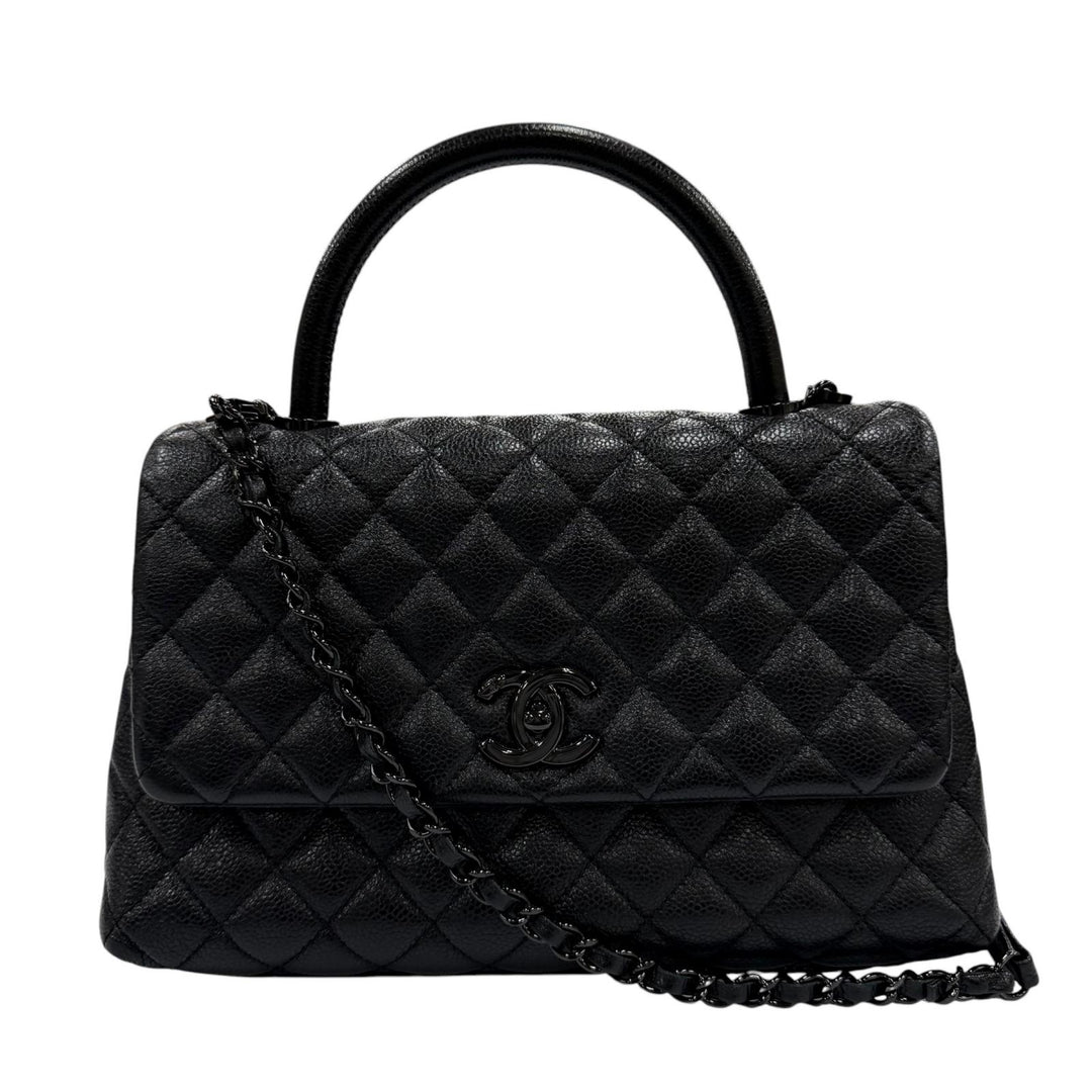 Great CHANEL Handbag Coco Handle 29 Large Top Handle Flap 2-Way Caviar skin