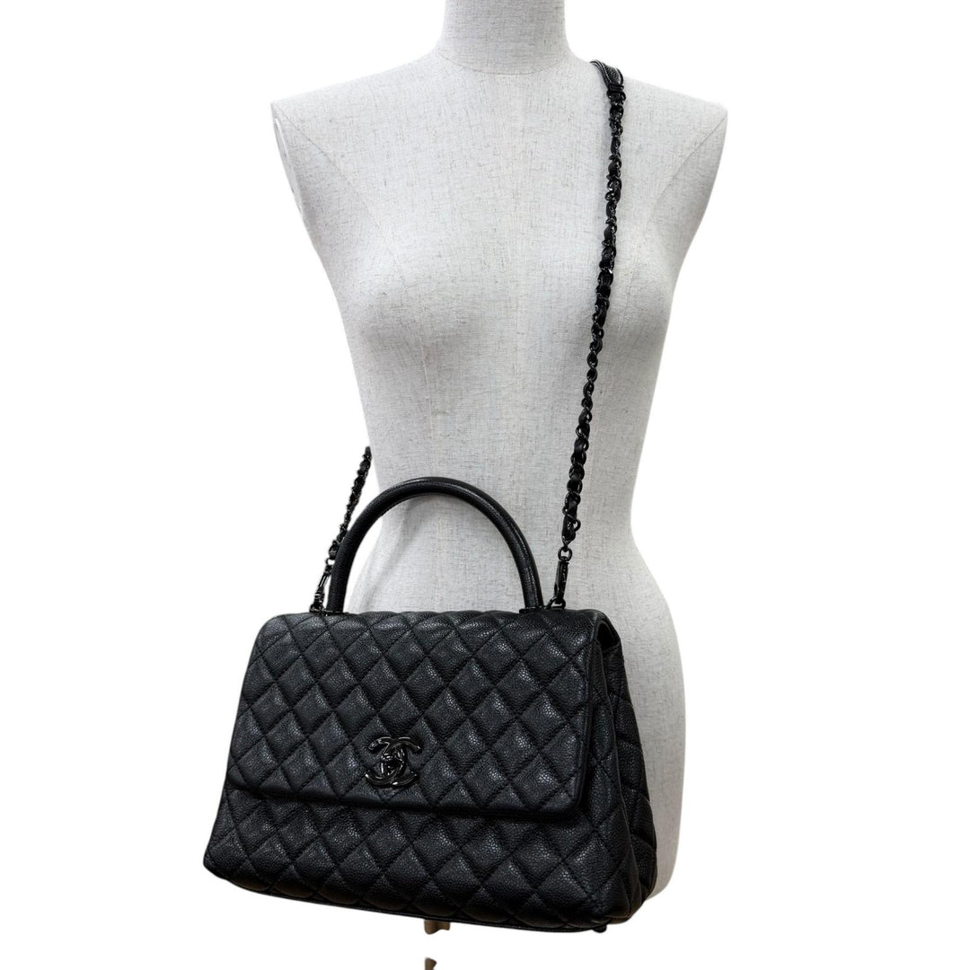 Great CHANEL Handbag Coco Handle 29 Large Top Handle Flap 2-Way Caviar skin