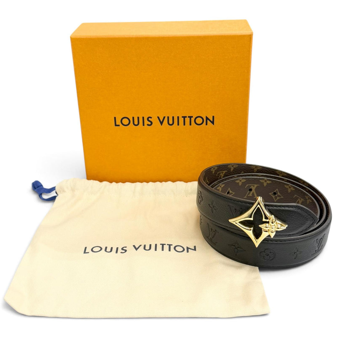 Excellent LOUIS VUITTON belt 30mm Reversible Flower Gram Belt black M8373V