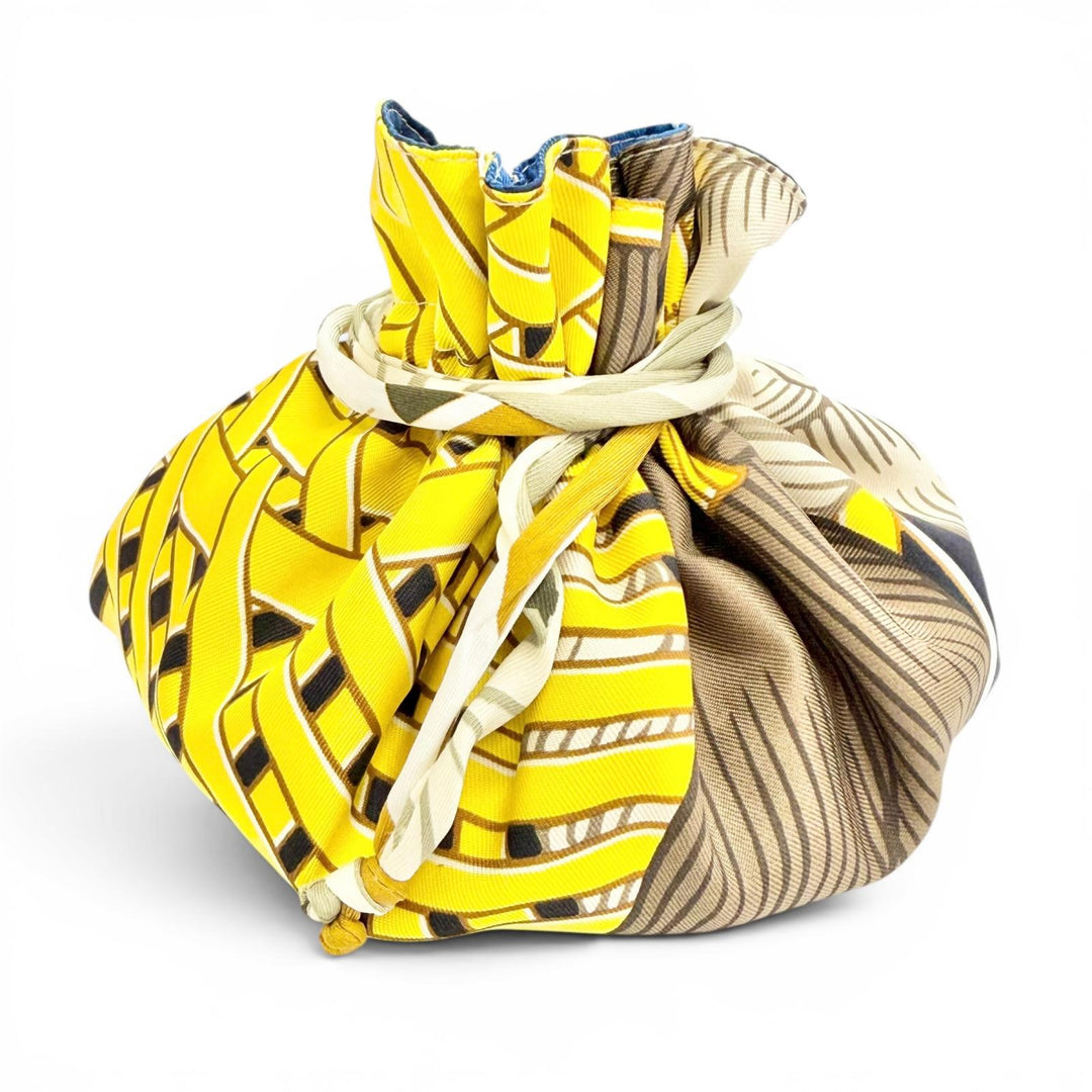 Great HERMES Pouch Petit Ash Masan and Masan Reversible Drawstring Bag silk