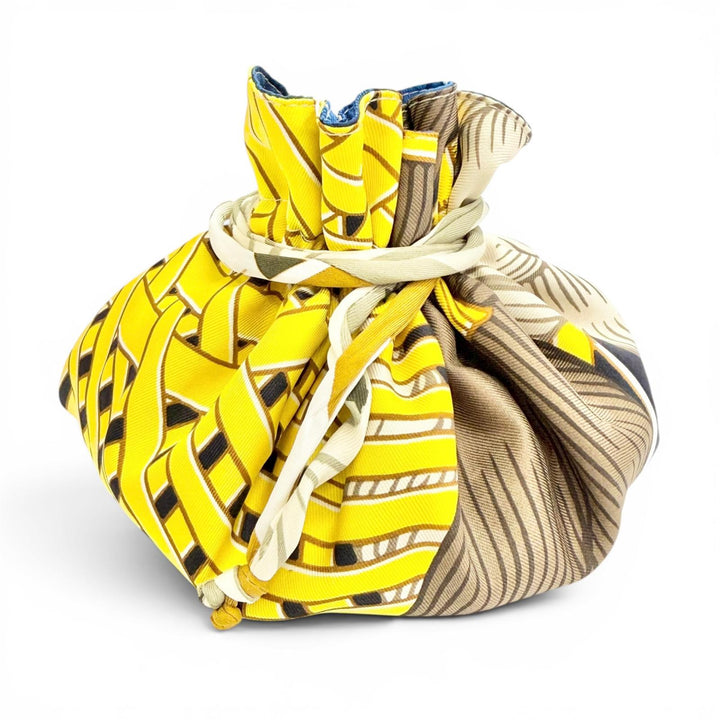 Great HERMES Pouch Petit Ash Masan and Masan Reversible Drawstring Bag silk