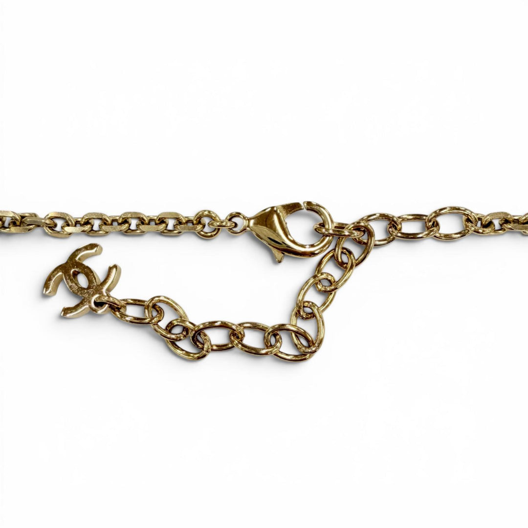 Great CHANEL Necklace COCO Mark Flower motif gold Rhinestone Women I25C ABE965