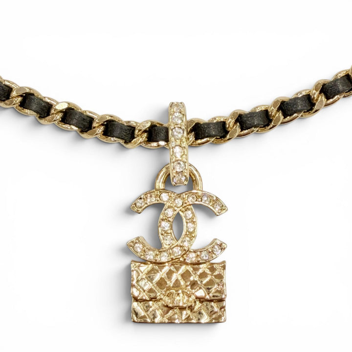 Excellent CHANEL Necklace COCO Mark gold Rhinestone Women A23B ABB548