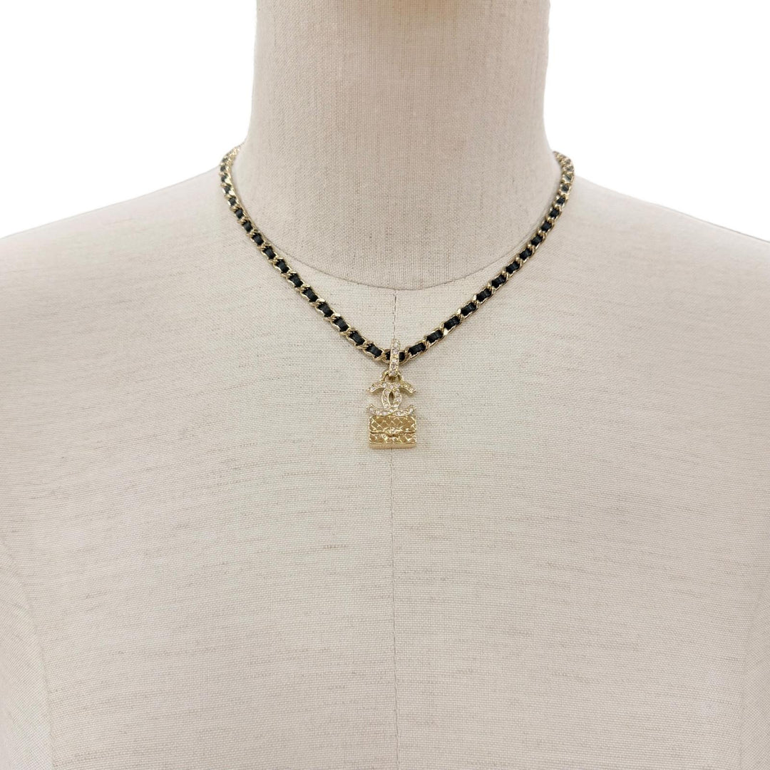 Excellent CHANEL Necklace COCO Mark gold Rhinestone Women A23B ABB548