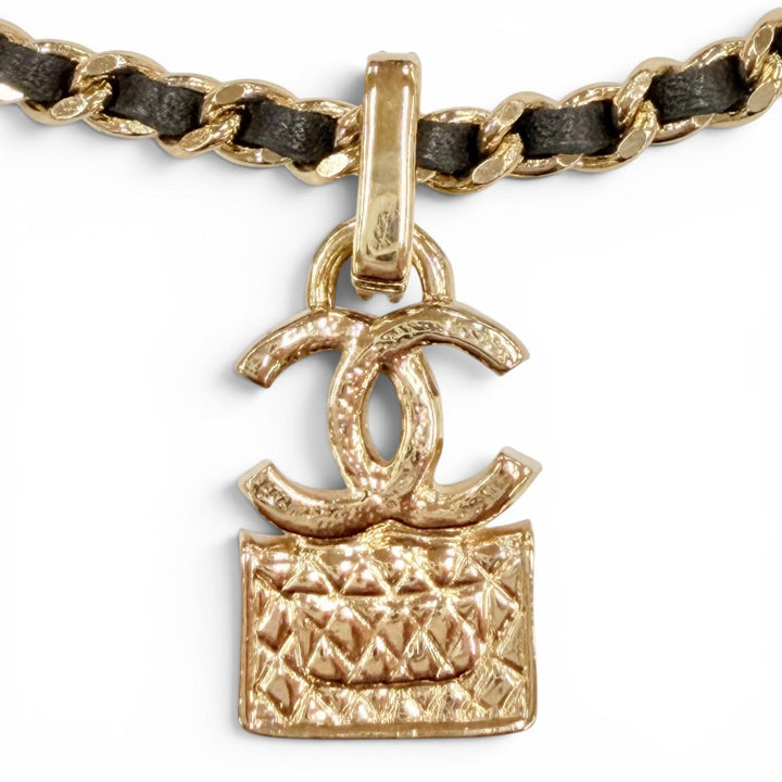 Excellent CHANEL Necklace COCO Mark gold Rhinestone Women A23B ABB548