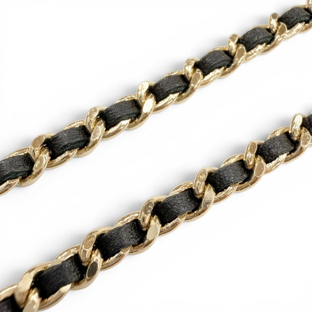 Excellent CHANEL Necklace COCO Mark gold Rhinestone Women A23B ABB548