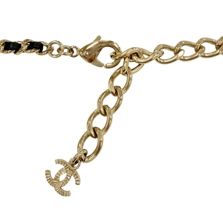 Excellent CHANEL Necklace COCO Mark gold Rhinestone Women A23B ABB548