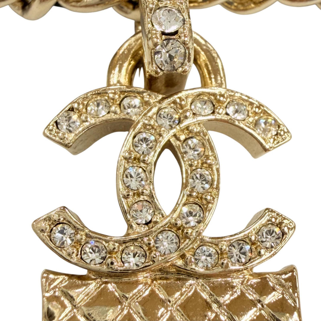 Excellent CHANEL Necklace COCO Mark gold Rhinestone Women A23B ABB548