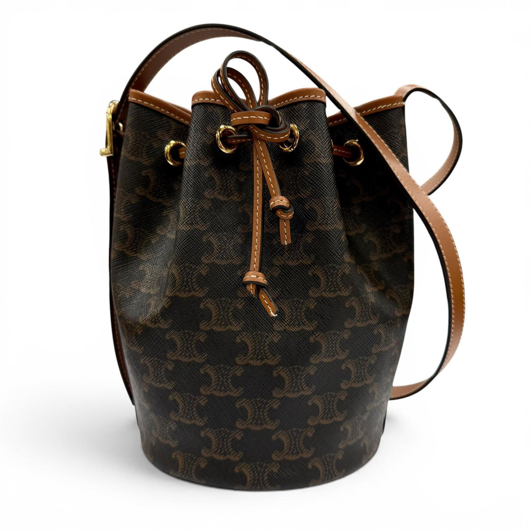Excellent CELINE Triomphe Small Drawstring Shoulder Bag Triomphe canvas 19114