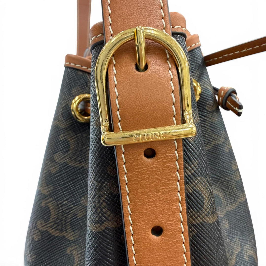 Excellent CELINE Triomphe Small Drawstring Shoulder Bag Triomphe canvas 19114
