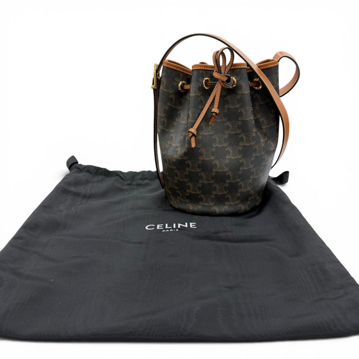 Excellent CELINE Triomphe Small Drawstring Shoulder Bag Triomphe canvas 19114