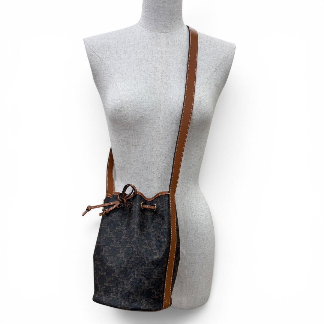 Excellent CELINE Triomphe Small Drawstring Shoulder Bag Triomphe canvas 19114