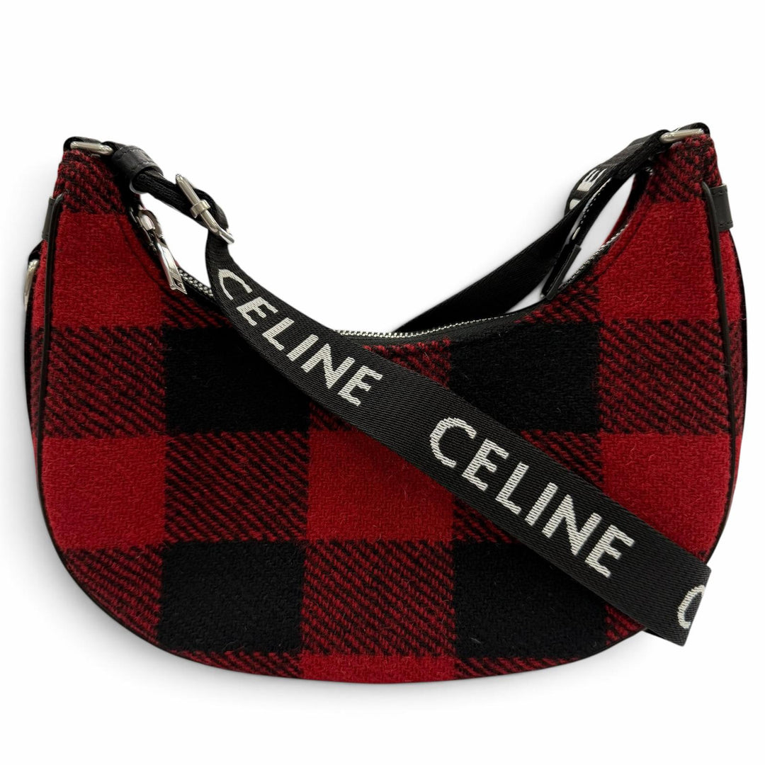 Excellent CELINE Medium Ava Check Shoulder Bag logo Red leather Women 19696