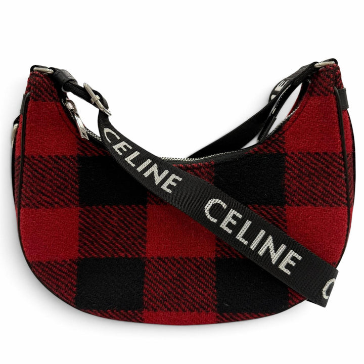 Excellent CELINE Medium Ava Check Shoulder Bag logo Red leather Women 19696