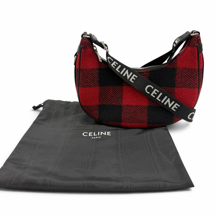 Excellent CELINE Medium Ava Check Shoulder Bag logo Red leather Women 19696