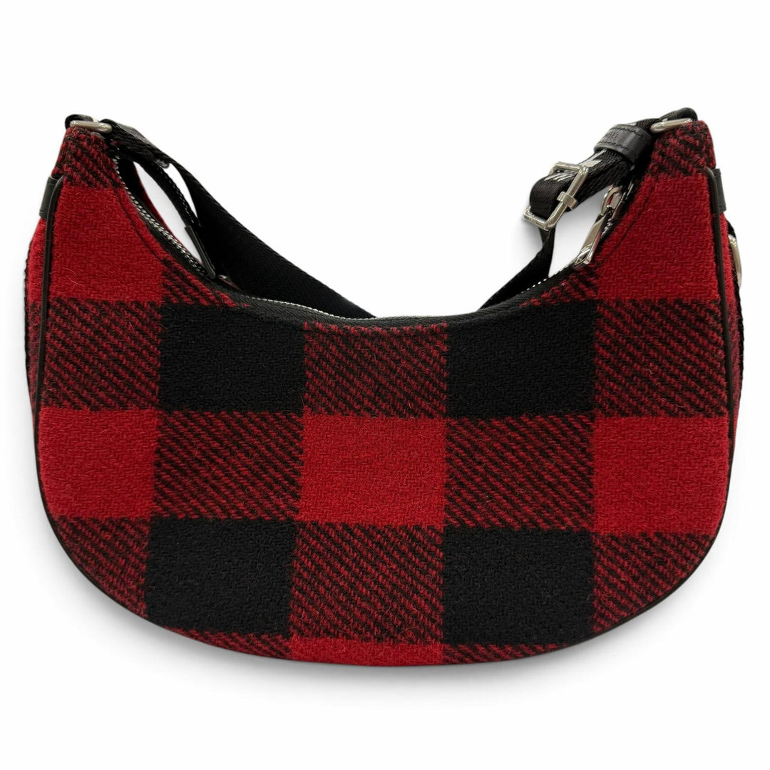 Excellent CELINE Medium Ava Check Shoulder Bag logo Red leather Women 19696