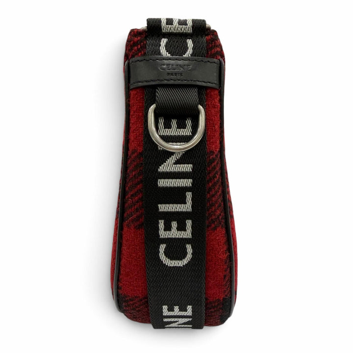 Excellent CELINE Medium Ava Check Shoulder Bag logo Red leather Women 19696