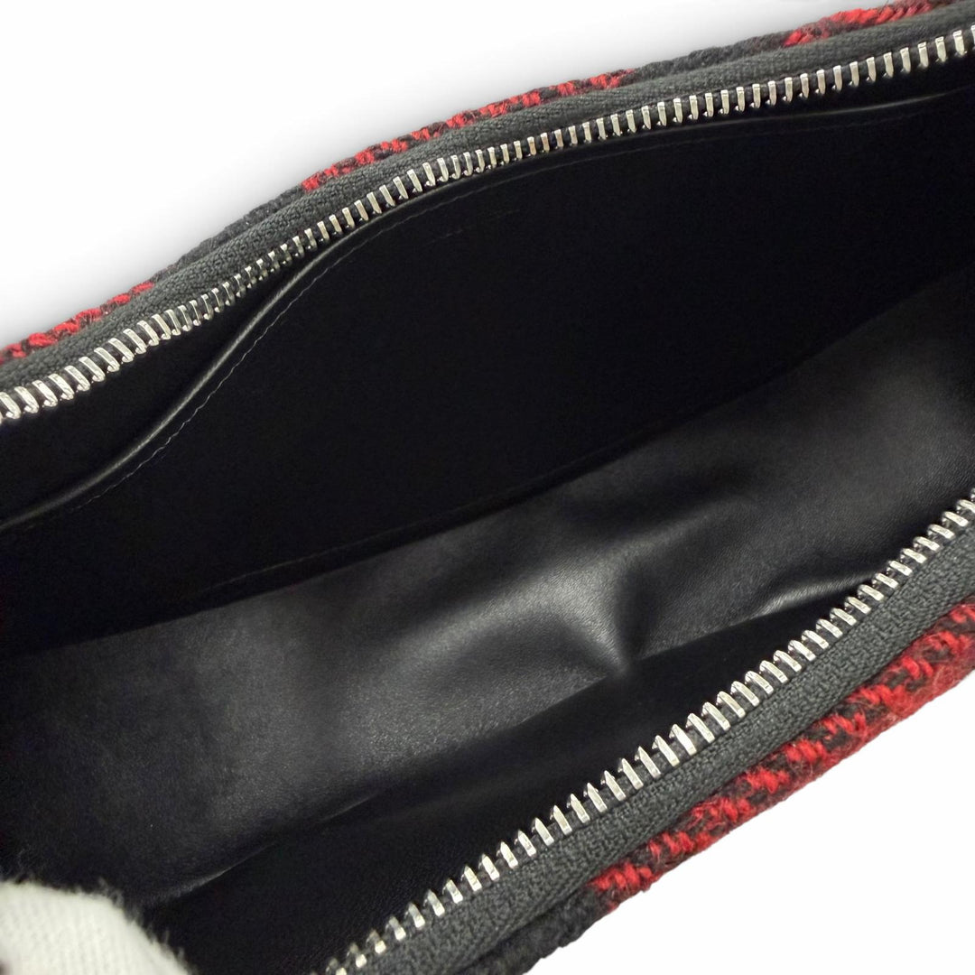 Excellent CELINE Medium Ava Check Shoulder Bag logo Red leather Women 19696