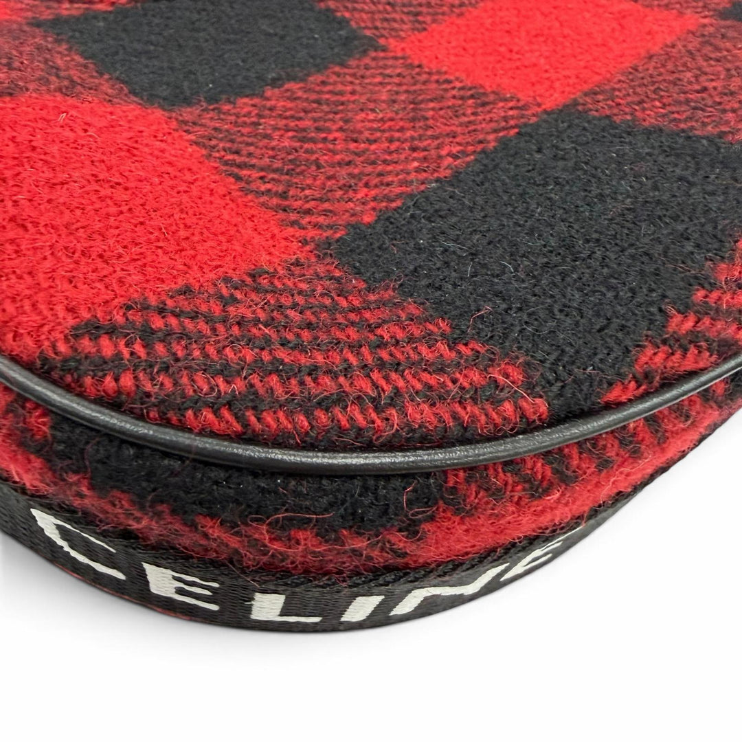Excellent CELINE Medium Ava Check Shoulder Bag logo Red leather Women 19696