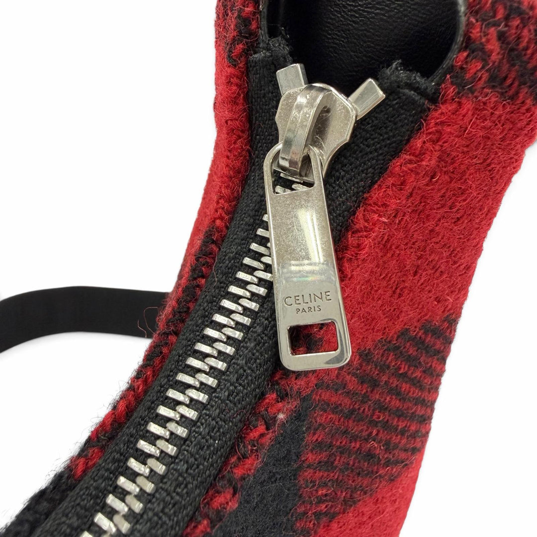 Excellent CELINE Medium Ava Check Shoulder Bag logo Red leather Women 19696