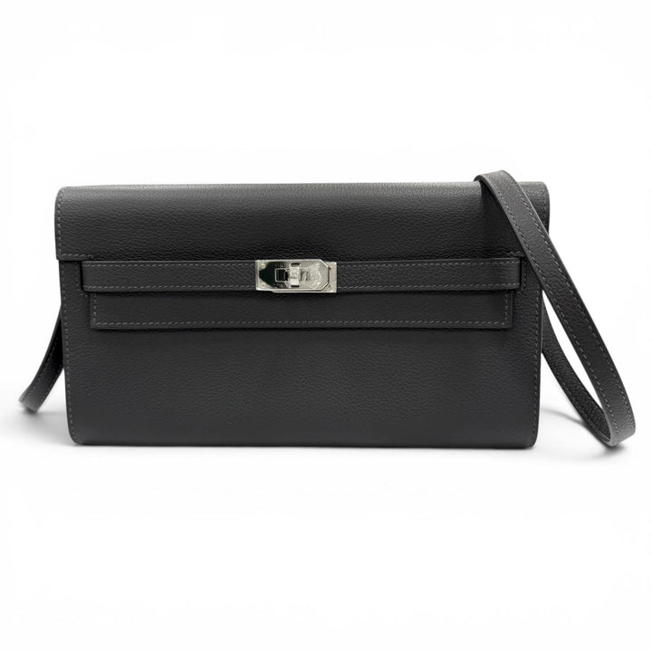 Pristine HERMES Purse Kelly Wallet To Go Shoulder Bag Evercolor Leather Women