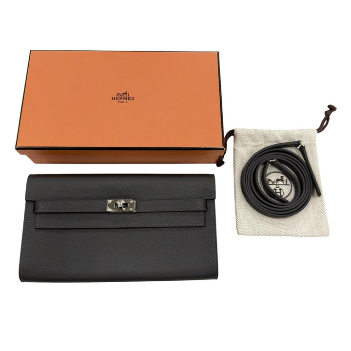 Pristine HERMES Purse Kelly Wallet To Go Shoulder Bag Evercolor Leather Women