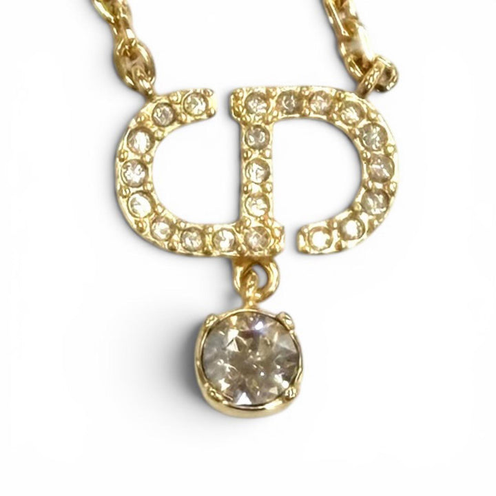 Excellent DIOR Necklace Petit CD Necklace Rhinestone gold Women N2890WOMCY