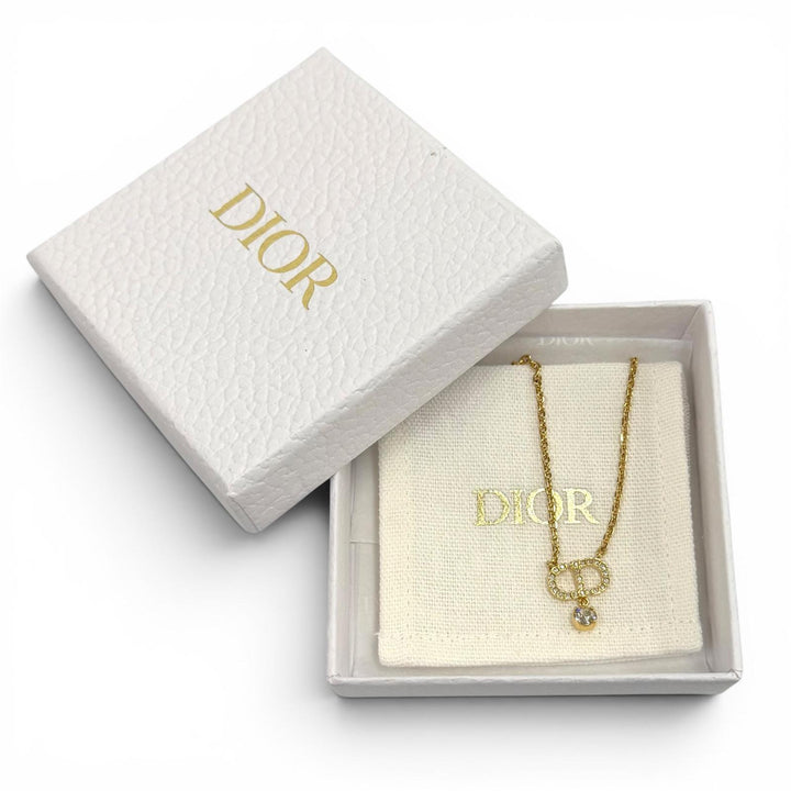 Excellent DIOR Necklace Petit CD Necklace Rhinestone gold Women N2890WOMCY