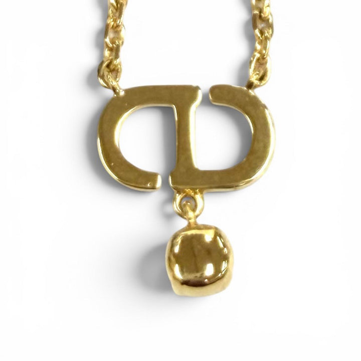 Excellent DIOR Necklace Petit CD Necklace Rhinestone gold Women N2890WOMCY
