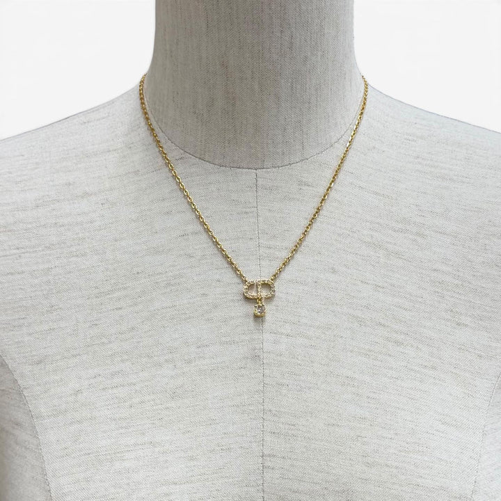 Excellent DIOR Necklace Petit CD Necklace Rhinestone gold Women N2890WOMCY