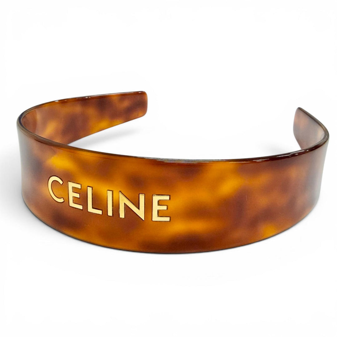 Very Good CELINE Katyusha Logo Headband Hair Accessory Clear brown 46Y376CEA