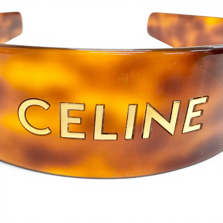 Very Good CELINE Katyusha Logo Headband Hair Accessory Clear brown 46Y376CEA
