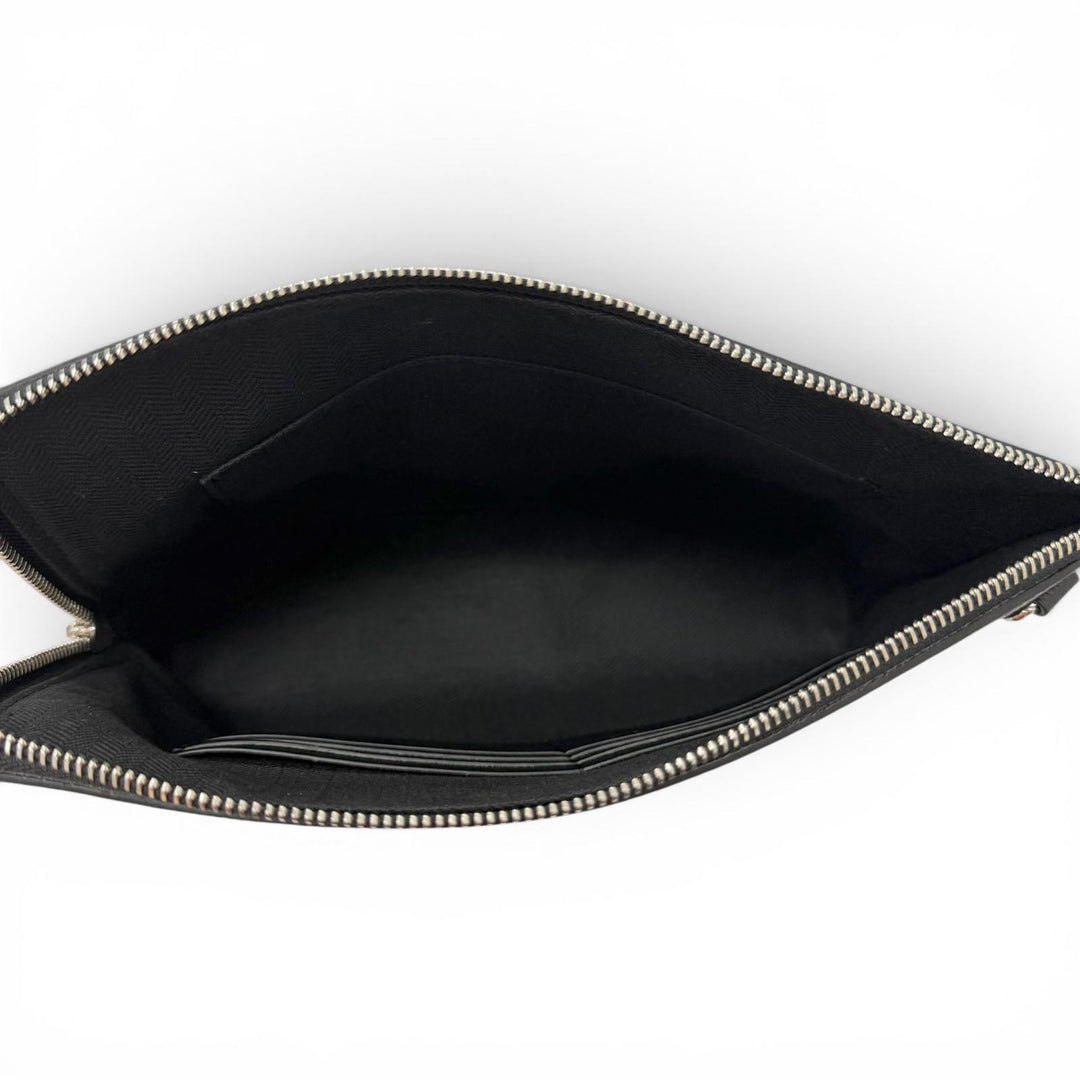 Excellent LOEWE Clutch bag Anagram L-Zip Pouch Business Bag black leather