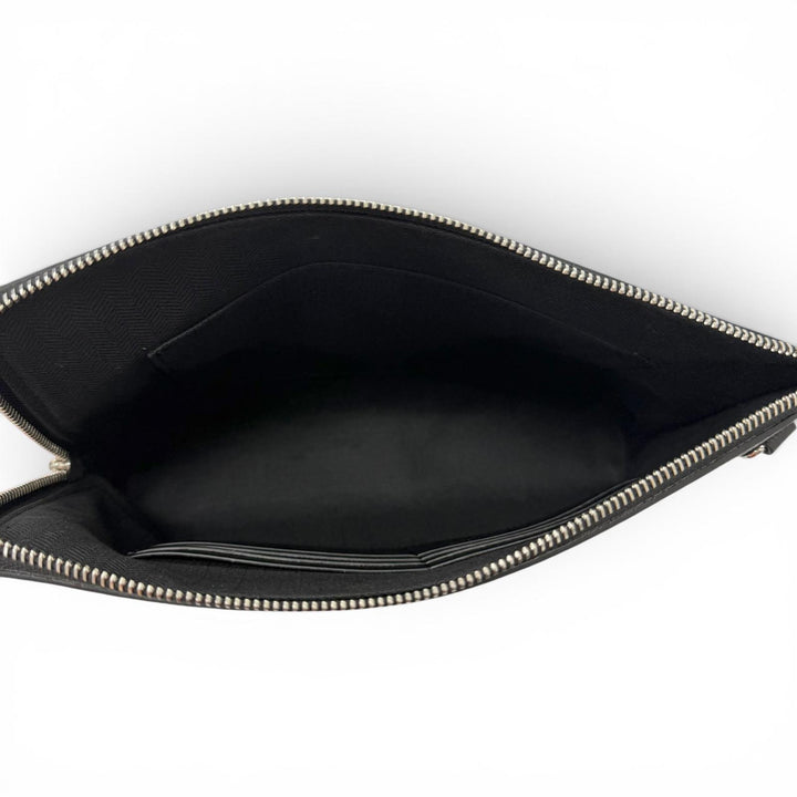 Excellent LOEWE Clutch bag Anagram L-Zip Pouch Business Bag black leather