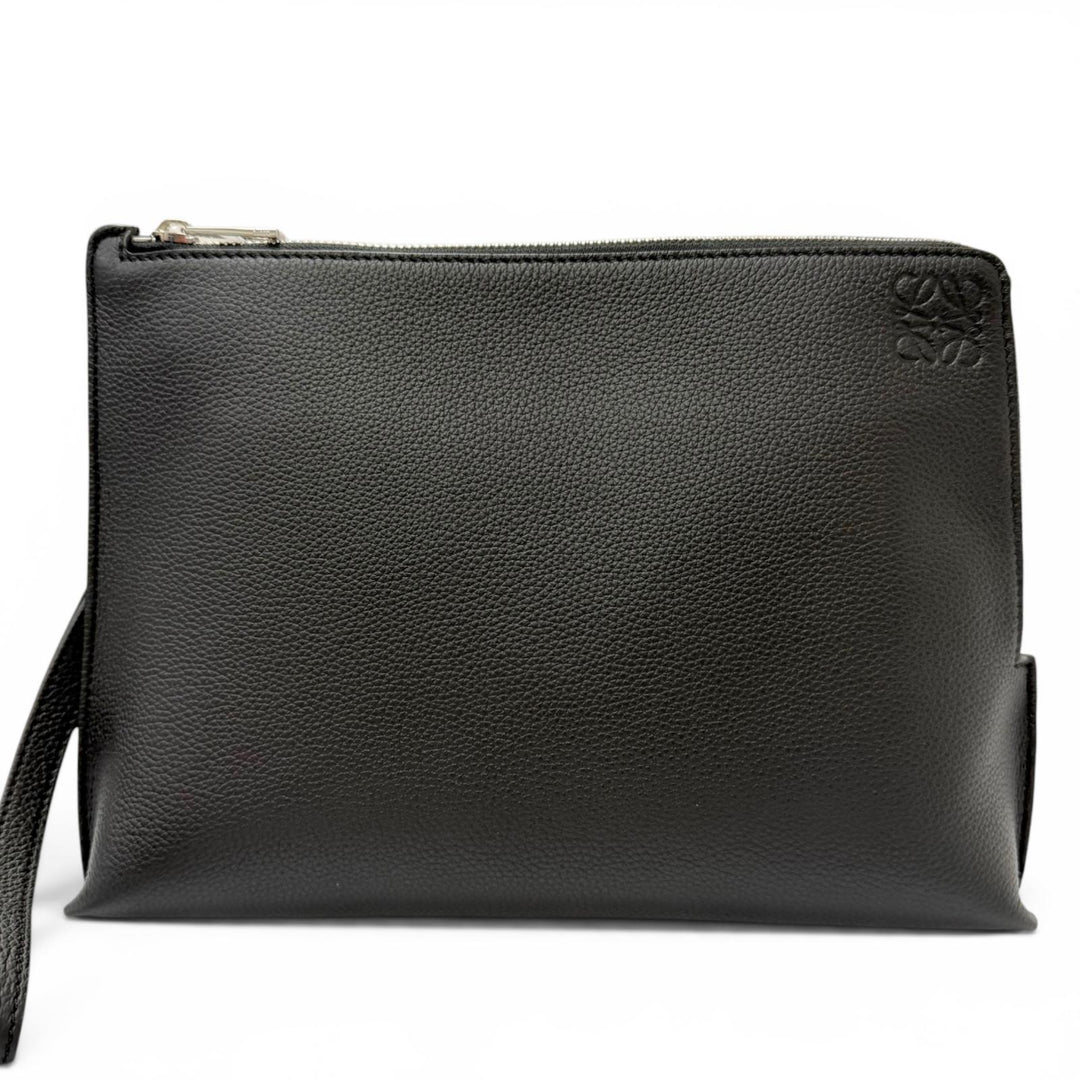 Excellent LOEWE Clutch bag Anagram L-Zip Pouch Business Bag black leather