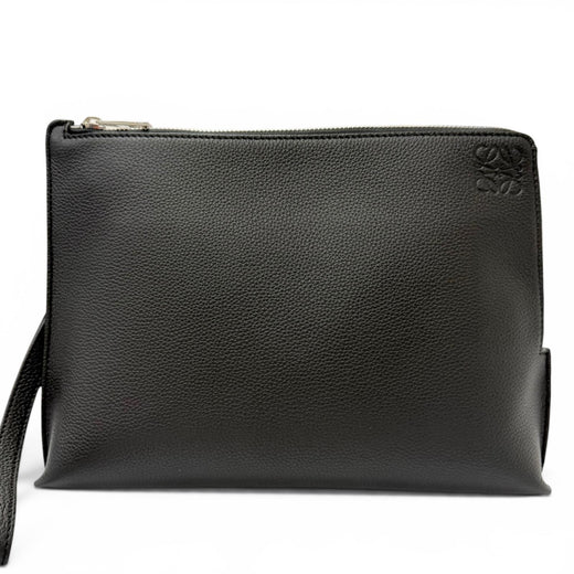 Excellent LOEWE Clutch bag Anagram L-Zip Pouch Business Bag black leather