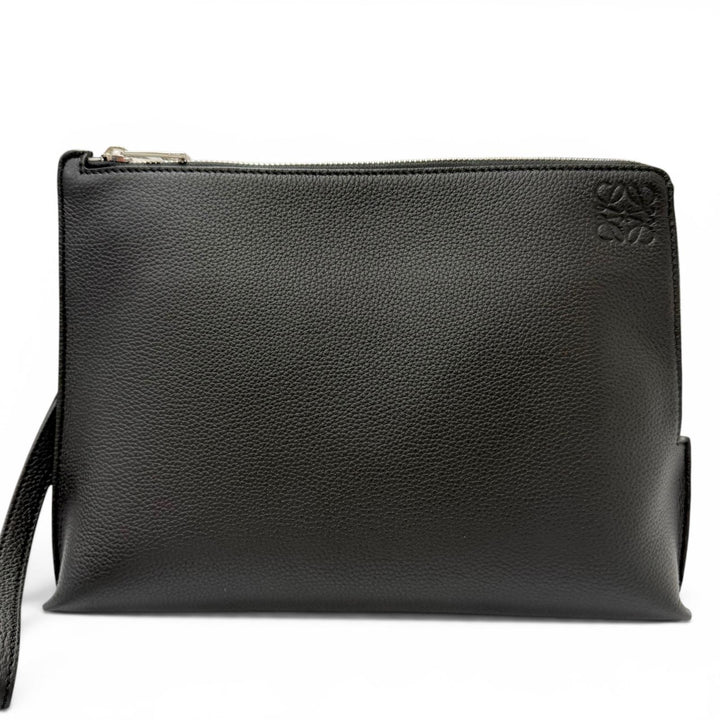Excellent LOEWE Clutch bag Anagram L-Zip Pouch Business Bag black leather