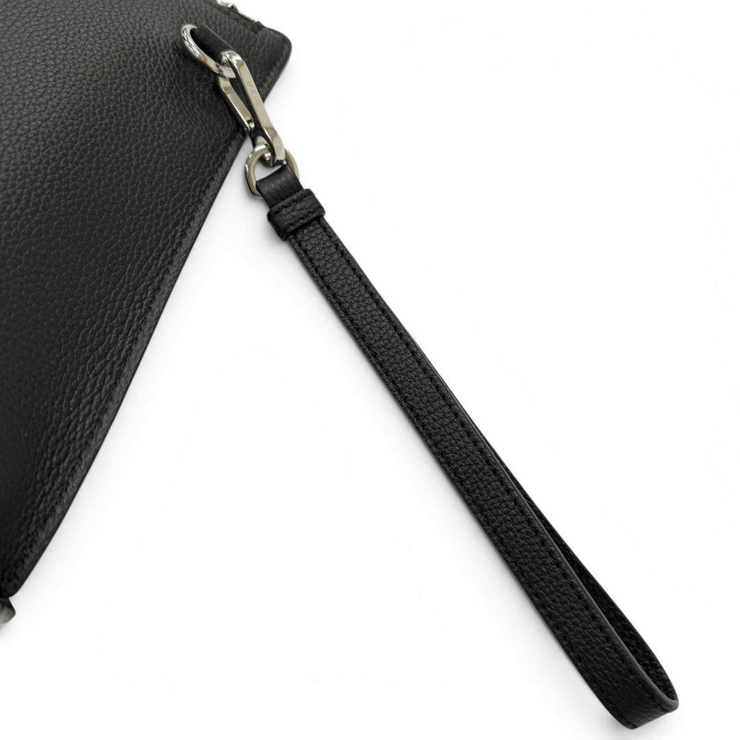 Excellent LOEWE Clutch bag Anagram L-Zip Pouch Business Bag black leather