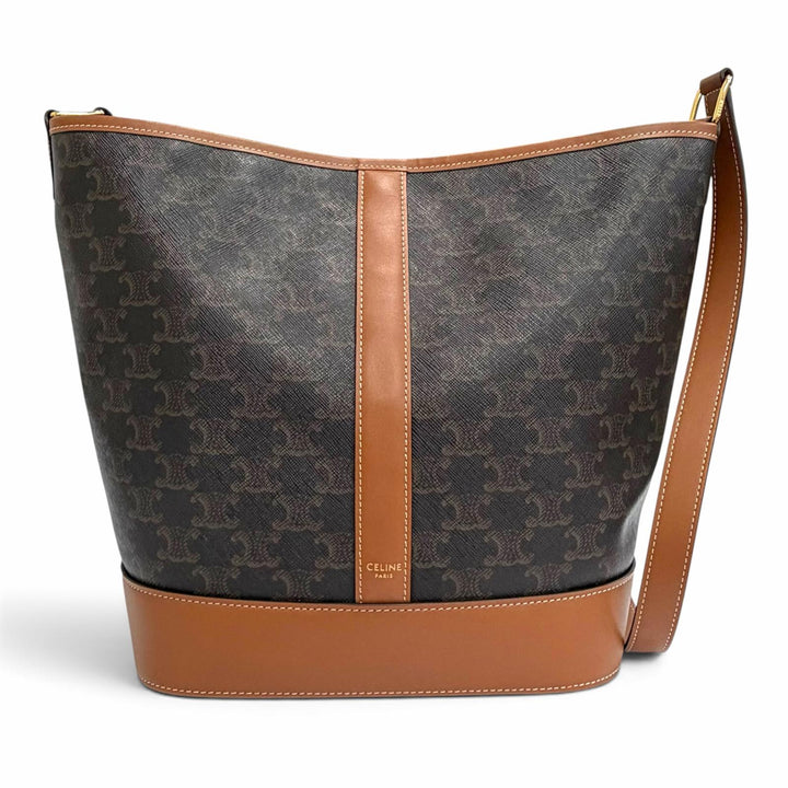 Great CELINE Shoulder Bag medium bucket Brown Triomphe canvas Women 19113