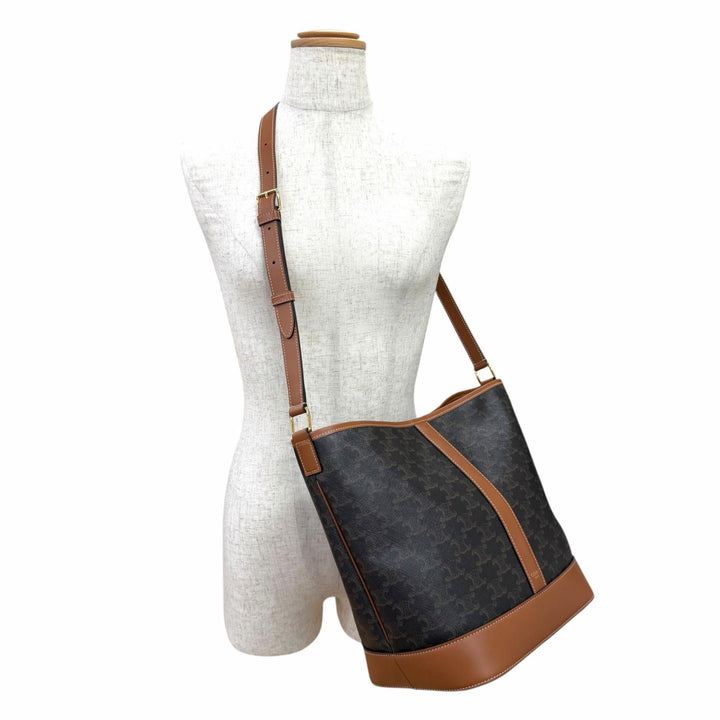 Great CELINE Shoulder Bag medium bucket Brown Triomphe canvas Women 19113