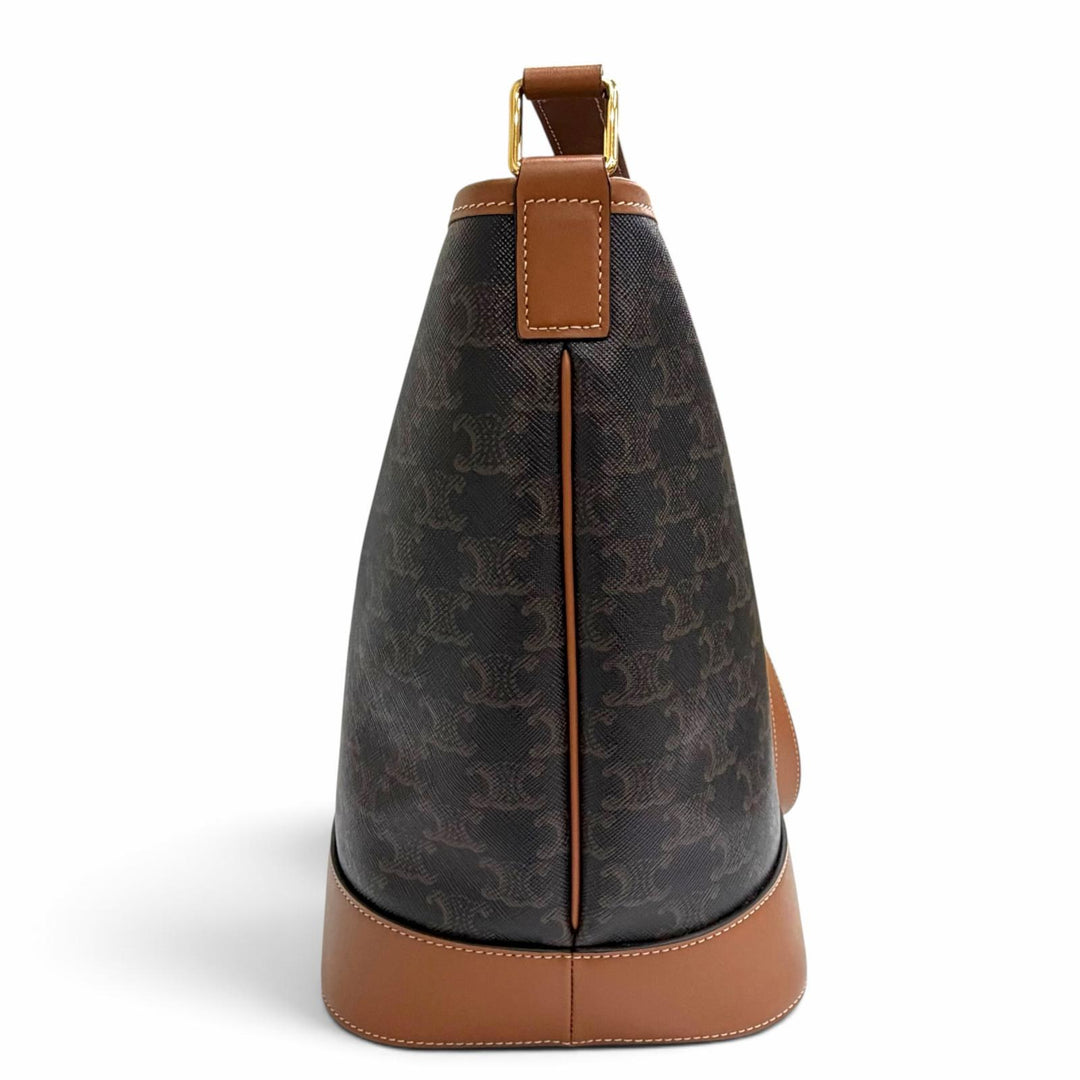 Great CELINE Shoulder Bag medium bucket Brown Triomphe canvas Women 19113