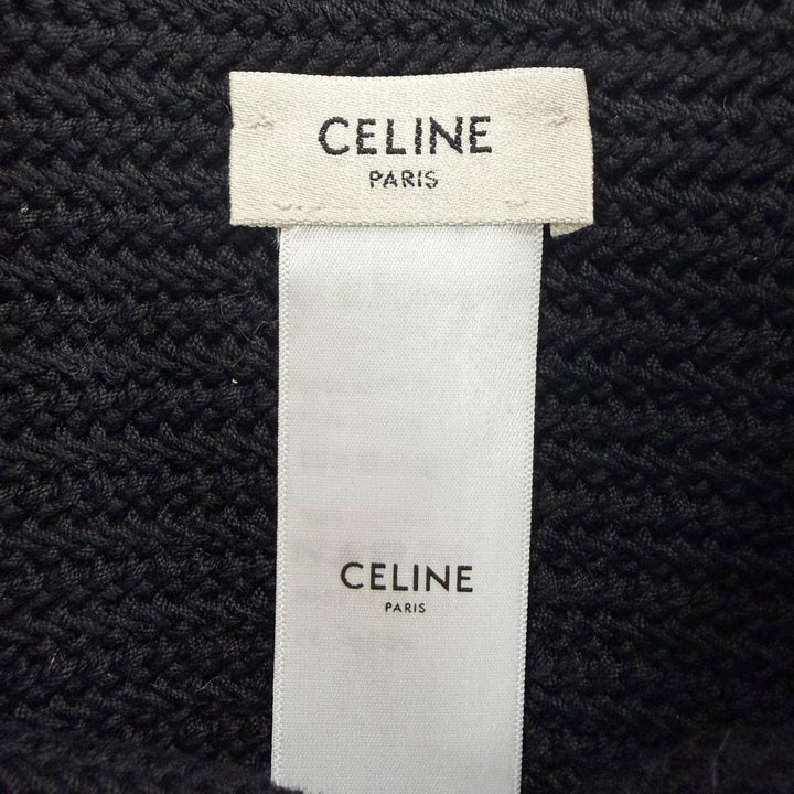 Pristine CELINE Crochet Knit Shoulder Bag Logo embroidery black cotton 2ADCS817X