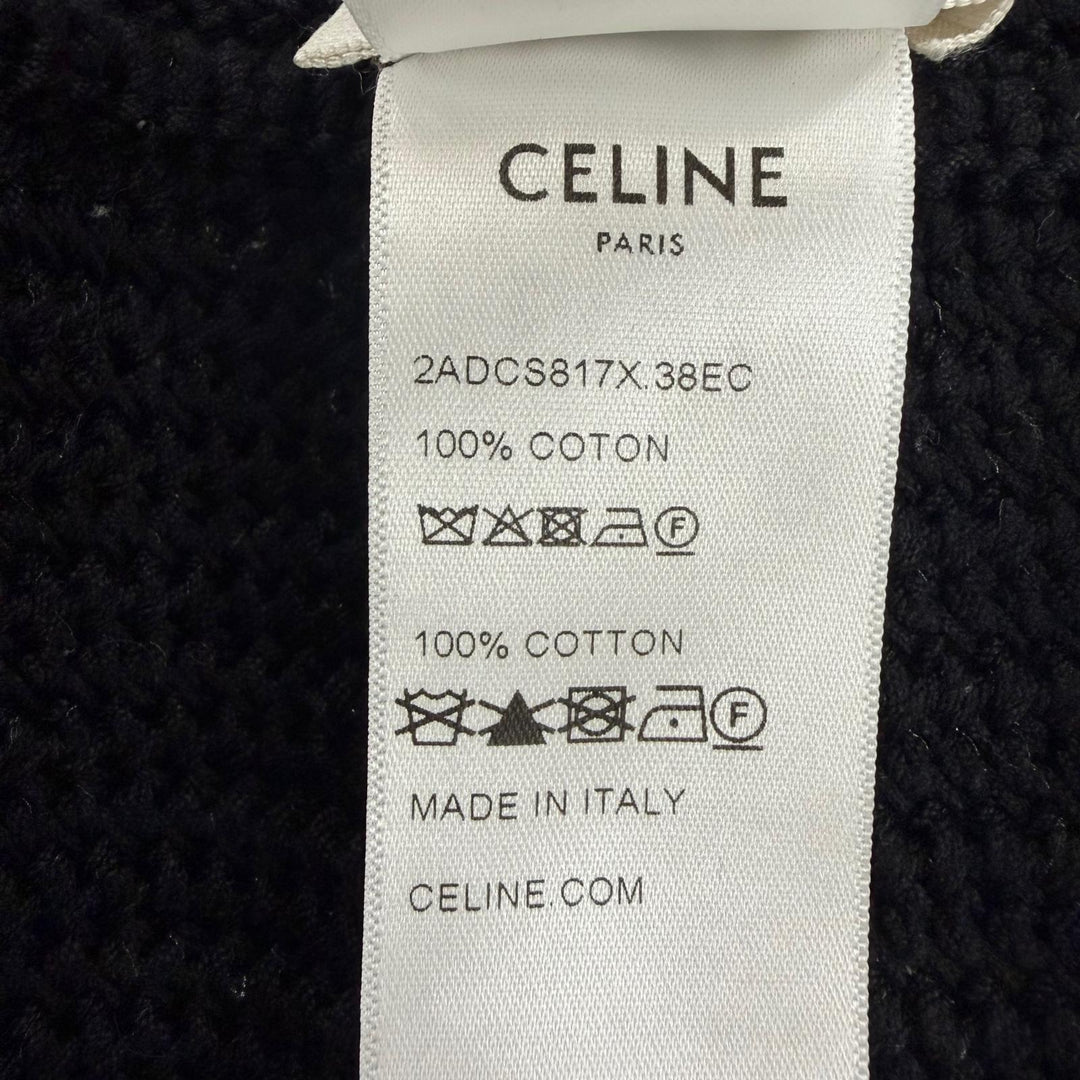 Pristine CELINE Crochet Knit Shoulder Bag Logo embroidery black cotton 2ADCS817X