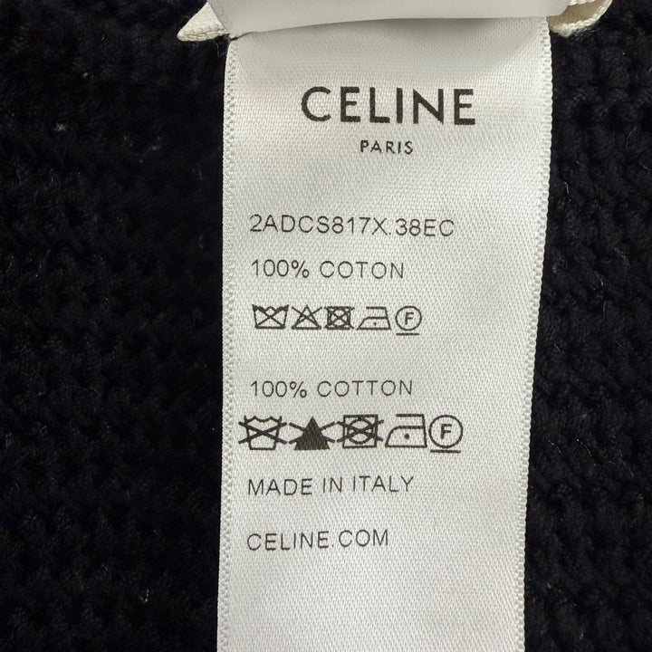 Pristine CELINE Crochet Knit Shoulder Bag Logo embroidery black cotton 2ADCS817X