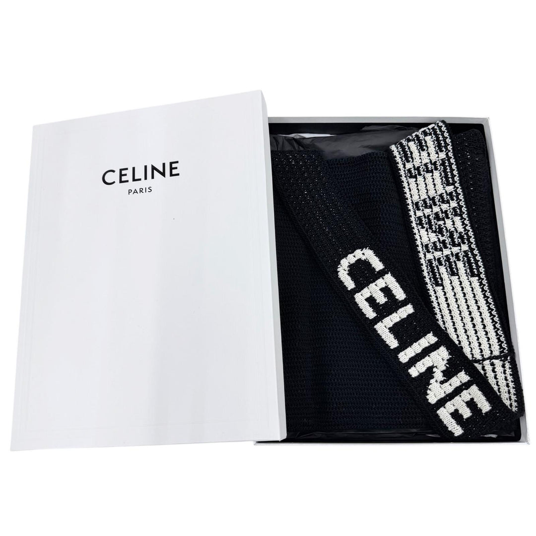Pristine CELINE Crochet Knit Shoulder Bag Logo embroidery black cotton 2ADCS817X