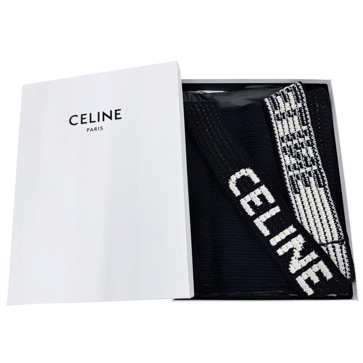 Pristine CELINE Crochet Knit Shoulder Bag Logo embroidery black cotton 2ADCS817X