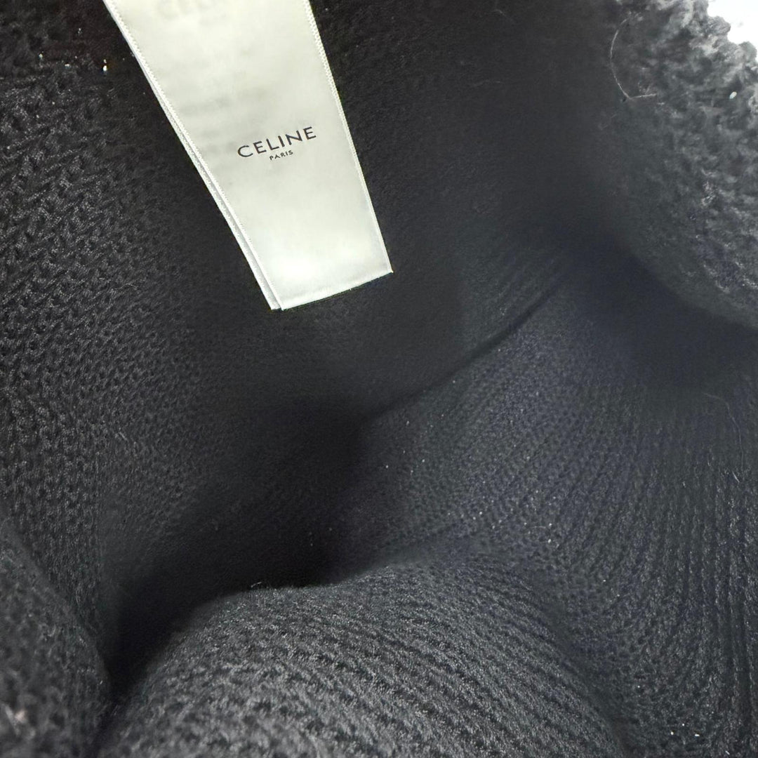Pristine CELINE Crochet Knit Shoulder Bag Logo embroidery black cotton 2ADCS817X